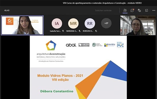 Abravidro apresenta módulo sobre vidros em curso da Mackenzie