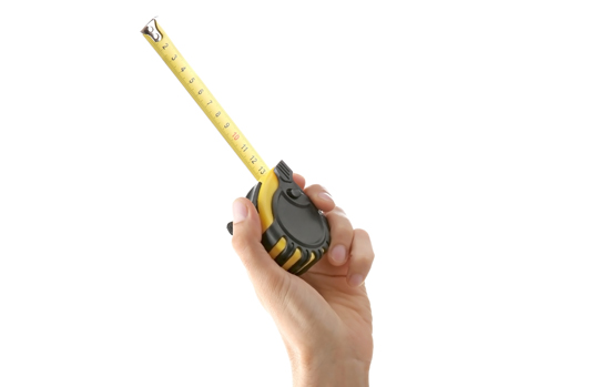 Tape measure in man's hand  isolated on white