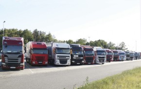 A dozen or so trucks parked at the place of rest